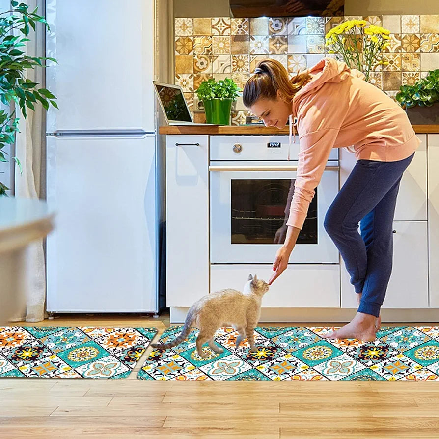 ishro home Kitchen mats for Floor Anti Slip Waterproof | Set of 2 Pcs| Non-Skid, Soft Absorbent Rugs for Kitchen, Laundry, and Hallway|137x45cm, 45x71cm| 4mm Thickness