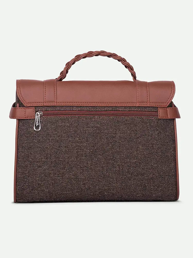 ZOUK Women's Konkona Heritage Satchel Bag | Jute | Vegan Leather Handcrafted With Detachable Sling Strap