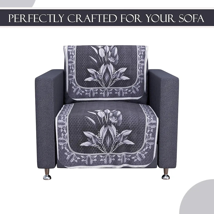 Kuber Industries Set of 6 Net Durable 2+1 Seater Sofa Covers for Living Room | Easy Machine Washable SOFE ke Cover for Protection & Comfort for Home | Leaf - Dark Grey & Lilac