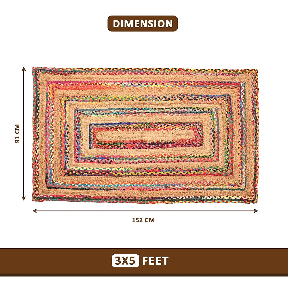 Kuber Industries 3x5 Feet Anti-Skid Satranji Jute Rug & Carpet for Home & Bedroom | Aesthetic Non-Slip Floor Rugs for Living Room | Yellow