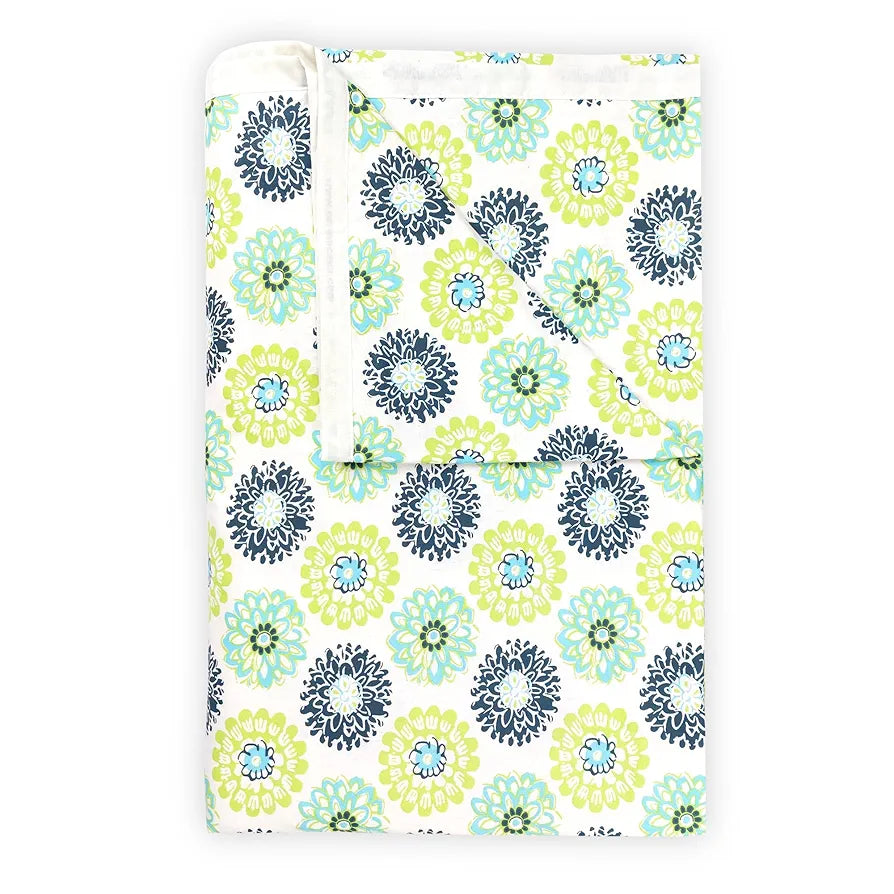 Divine Casa Floret 100% Cotton Single Dohar | 120 GSM | Soft & Lightweight Throw Blanket | Cozy & Breathable Bedding | All-Season Comfort | 210 x 140 CM, Green Blue