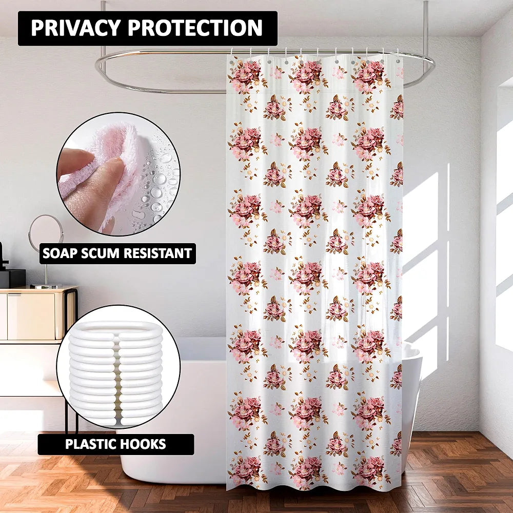 Kuber Industries Shower Curtain | 7 Feet | Bathroom Shower Curtain | AC Curtains | PVC Waterproof Window Curtain | Curtains for Bathtub | 8 Rings Curtain | Pink Flower | Transparent