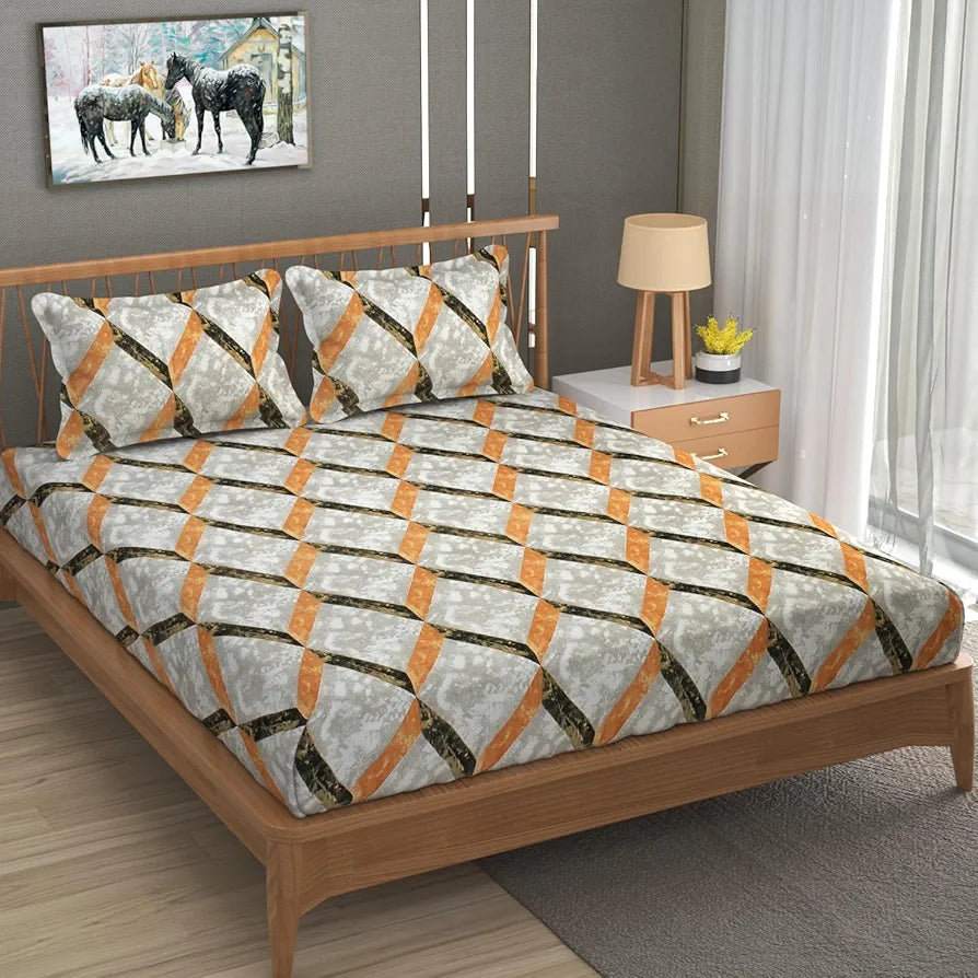 Homefab India 180 TC Microfiber Double BedSheet with 2 Pillow Covers -  -Beige-Brown