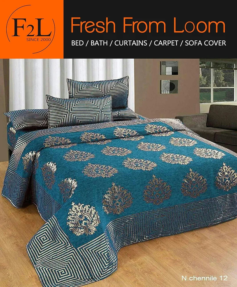 Fresh From Loom Chenille Velvet 500 TC Double Bed King Size Bedsheet Cum Bed Spread with 2 Pillow Covers , Size- 90x100 inch