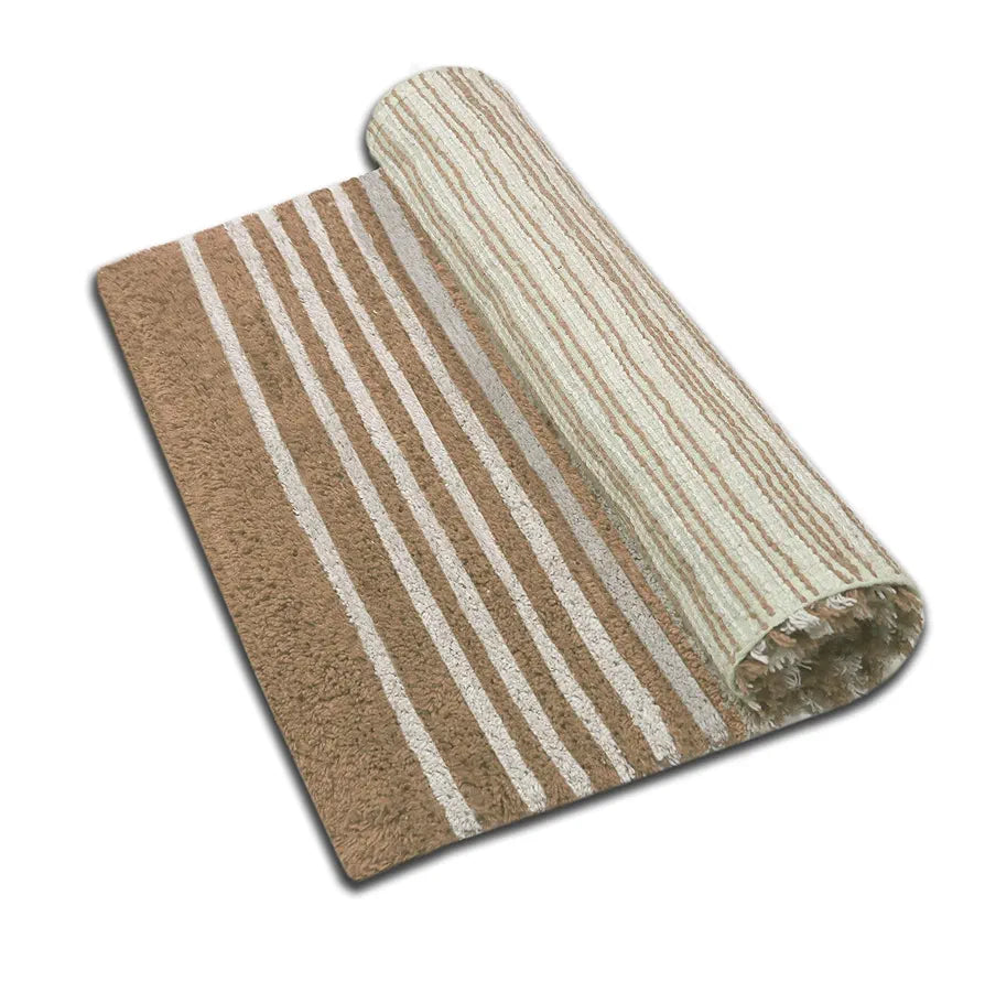 THE HOME TALK Cotton Morocco Door mat | Water Absorbent | Striped Rugs | Floor Mats for Kitchen, Bathroom & Sink | Ultra Soft Mats | Non-Slip | 40 x 60cm | Natural & Beige