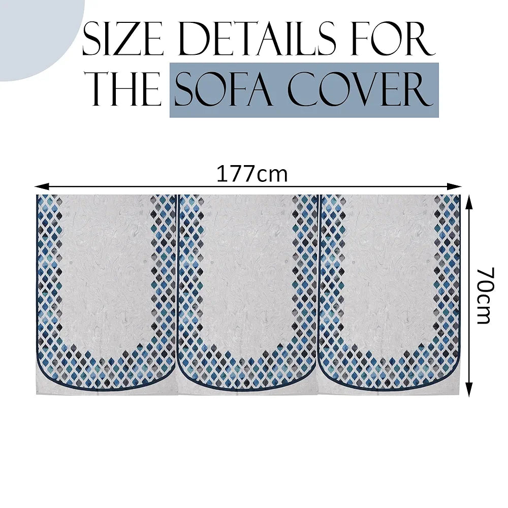 Kuber Industries Set of 6 Velvet 3 Seater Sofa Covers for Living Room | Easy Machine Washable Sofe ke cover for Home Comfort | Dot Border - Grey & Blue