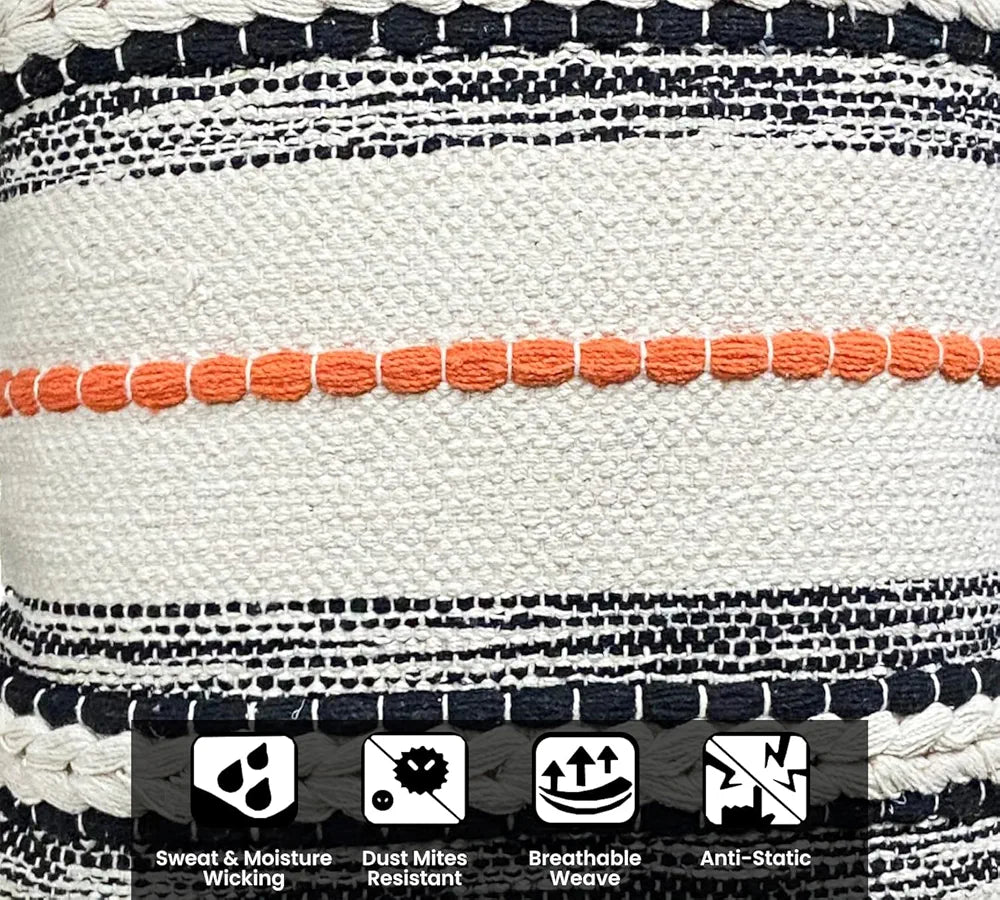 SAJAVAT HOME Cotton Cushion Cover 16X16 Inches  – Soft Decorative Cushion Cover for Sofa, Bed, or Chair – Beige & Orange, Pack of 1