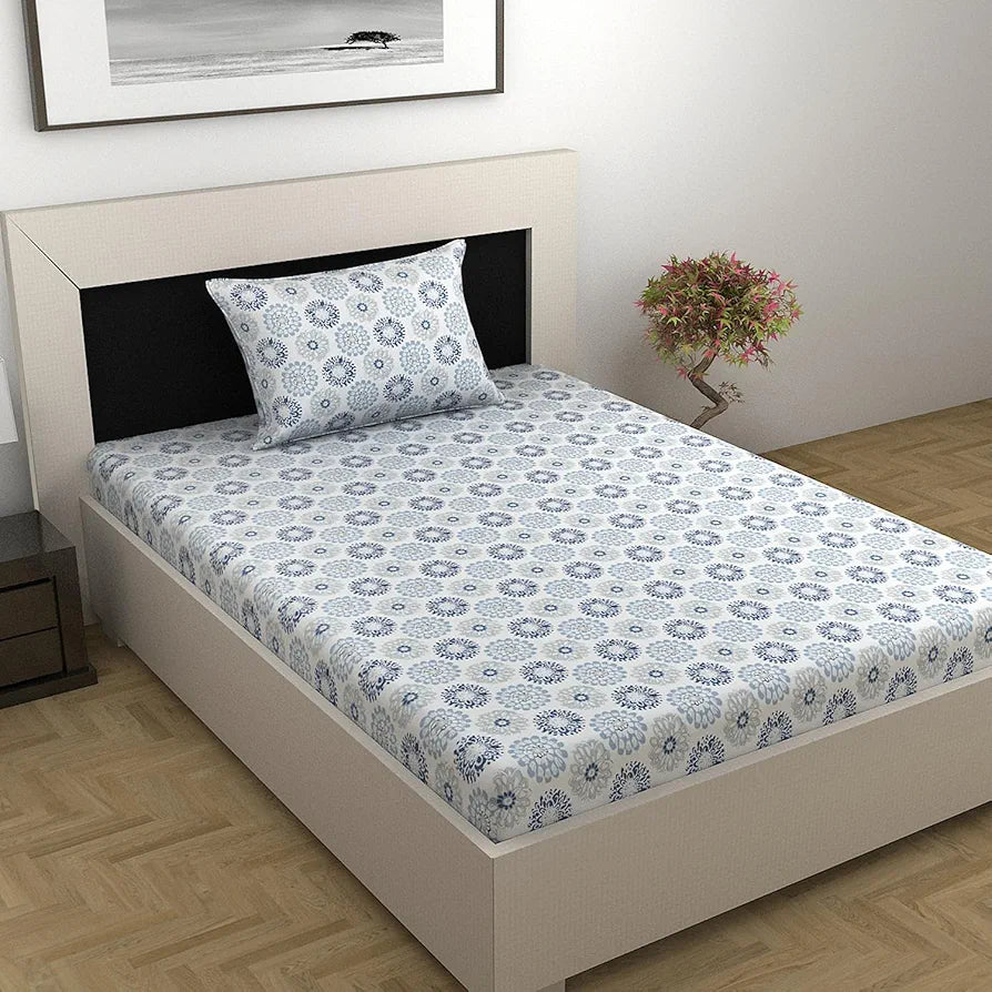 Divine Casa 100% Cotton Bedsheet for Single Bed, 144 TC Bedsheet Single Size Bed Cotton with 1 Pillow Cover 