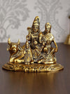 Ecraftindia Golden Metal Handcrafted Lord Shiva, Parvati, Kartik, and Ganesha Idol Sitting on Nandi Animal Figurine Decorative Showpiece