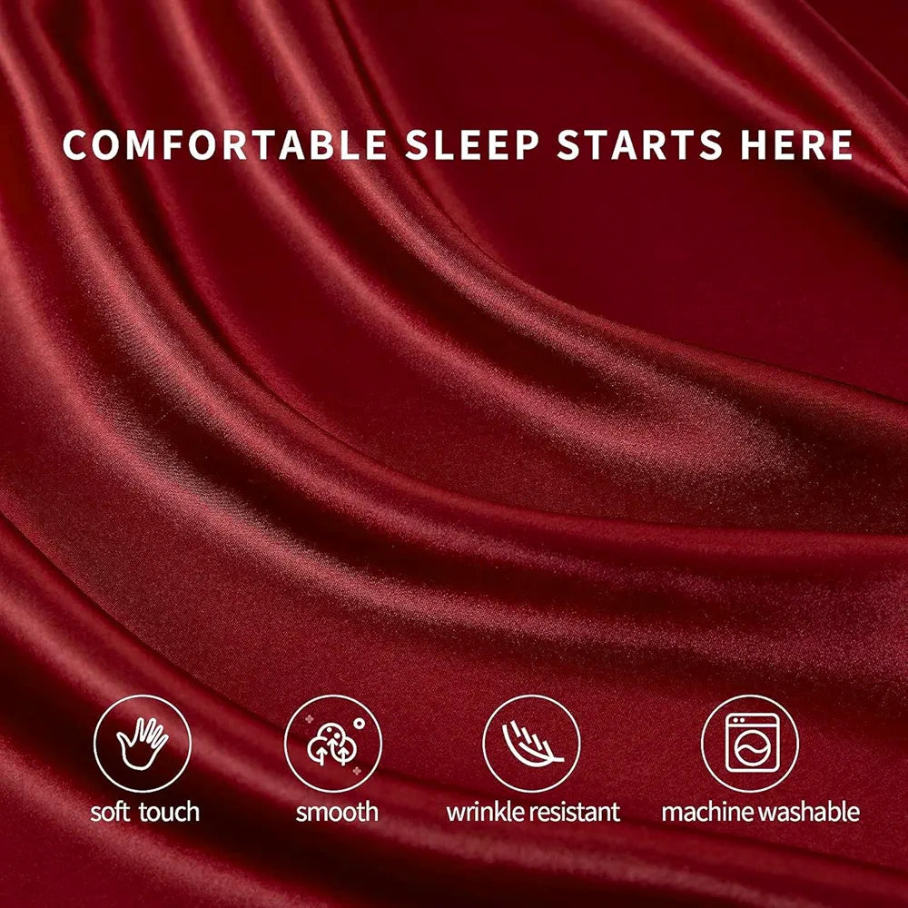 Cloth Fusion Satin Elastic Fitted Bedsheet for Double Bed King Size, Luxury Elastic Bedsheets for King Size Bed with 2 Pillow Covers | H603 | 280 TC