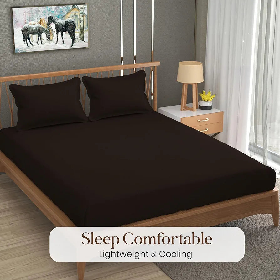 FRESH FROM LOOM Plain Microfiber Rotary Printed Bed Sheet Set - King Size, Hypoallergenic, Wrinkle Free with 2 Pillow Covers , 240 TC