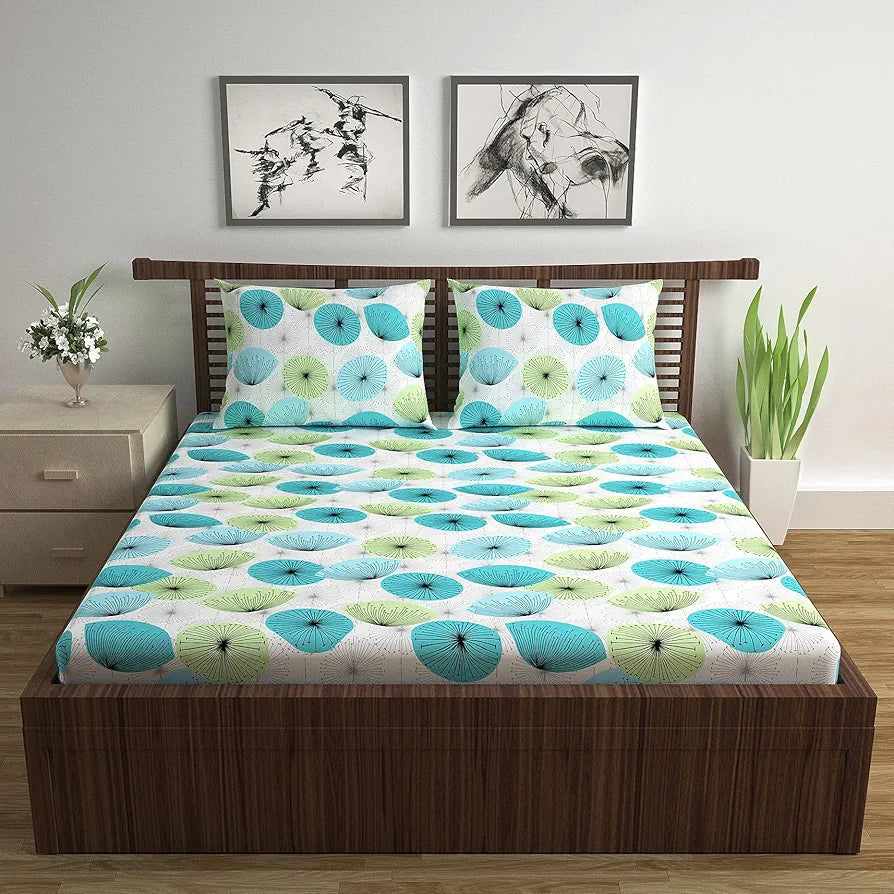 Divine Casa - 144 TC Super Soft 100% Cotton Bedsheet for Double Bed  144 Thread Count - Floral, Aqua| 222 x 254 cm