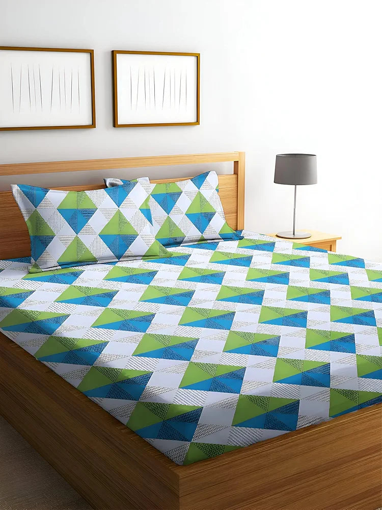 Polycotton 220 TC Floral Printed King Size Double Bedsheet with 2 Pillow Covers, 