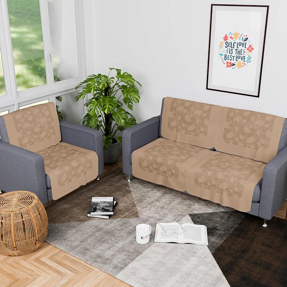 Kuber Industries Set of 6 Net Durable 2+1 Seater Sofa Covers for Living Room | Easy Machine Washable Sofe ke cover for Protection & Comfort for Home | Self Net Hawaii - Camel Brown