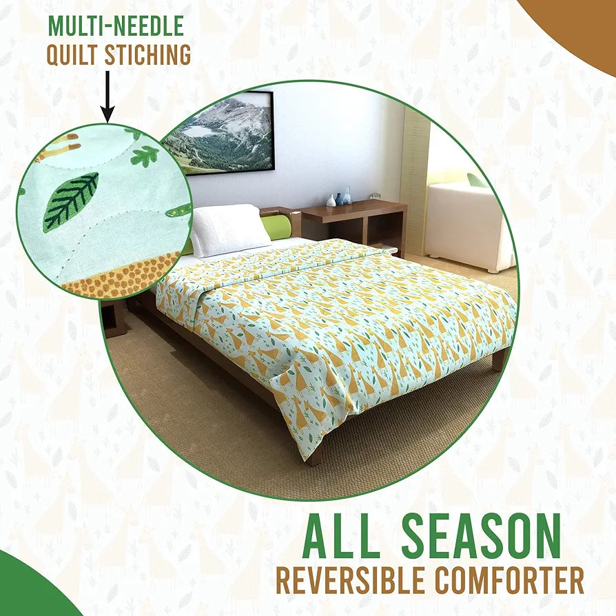 Divine Casa 120 GSM Cotton Single Bed Comforter | Soft & Lightweight Reversible All-Season Blanket | Cozy & Breathable Bedding for Adults | 230x 145 cm, Misty Jade