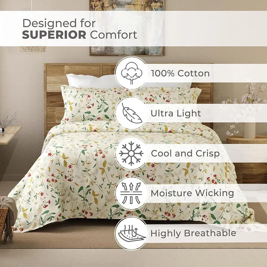 Emaline 100% Cotton King Bedsheet Set  | 1 King Cotton Bedsheet & 2 Pillow Covers | Breathable & Anti-Wrinkle | 144 TC | 