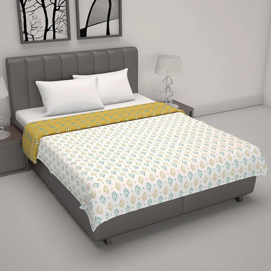 Divine Casa 120 GSM Cotton Reversible Dohar Single Bed Size | Jaipuri Abstract Printed Cotton Blanket | Soft Lightweight AC Blanket | TC - 120