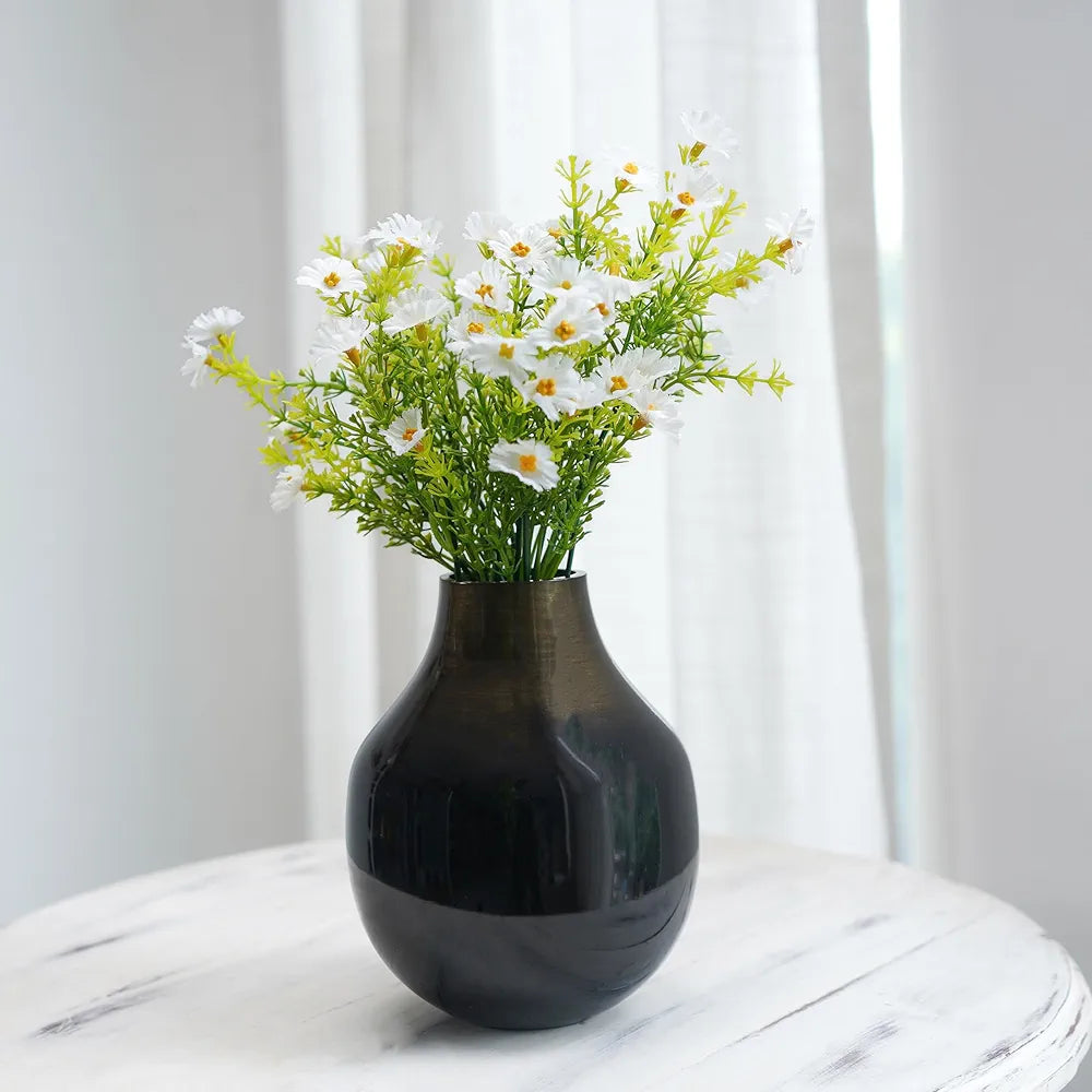 Behoma Metal Flower Vase for Home Decor Living Room Kitchen Office Wedding Round Shape Metal Table Decorative Flower Pot Brass Colour Small 