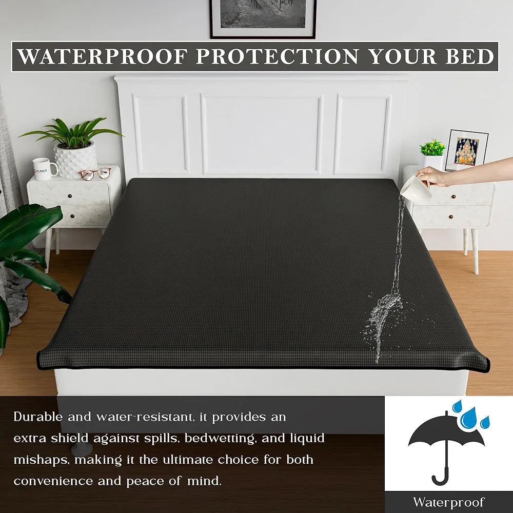 Kuber Industries PVC Mattress Protector 72x78 Inch Baby Bedsheet | Waterproof Double Bedsheet/Mattress Topper | Mini Check | Grey