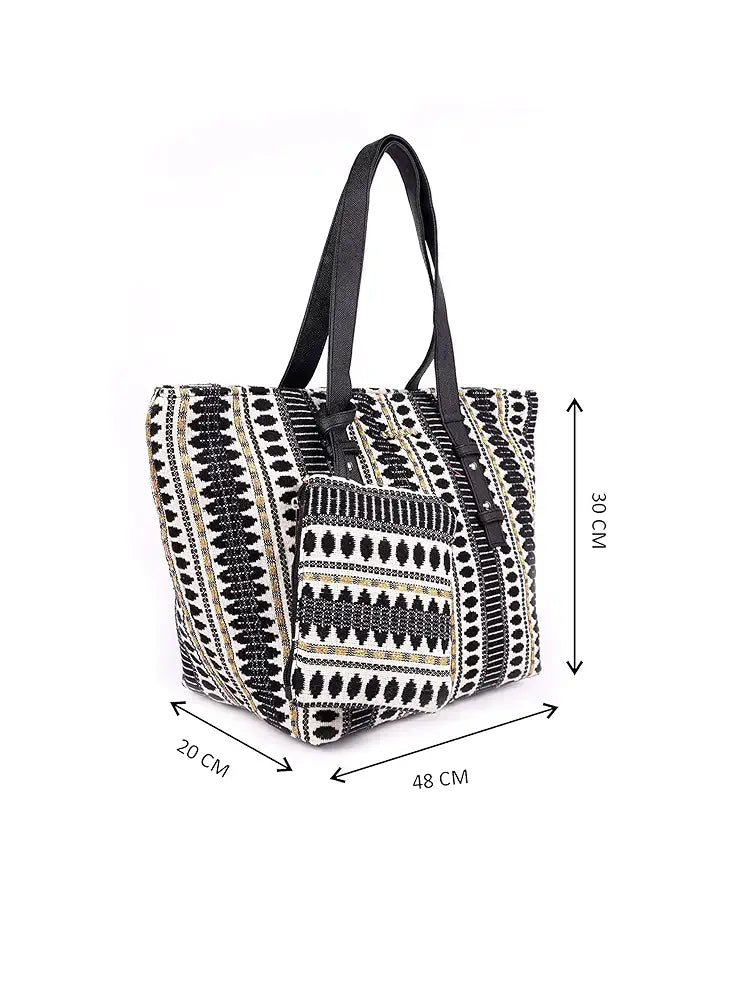 ASTRID Cotton Textured Tote Bag With Coin Pouch