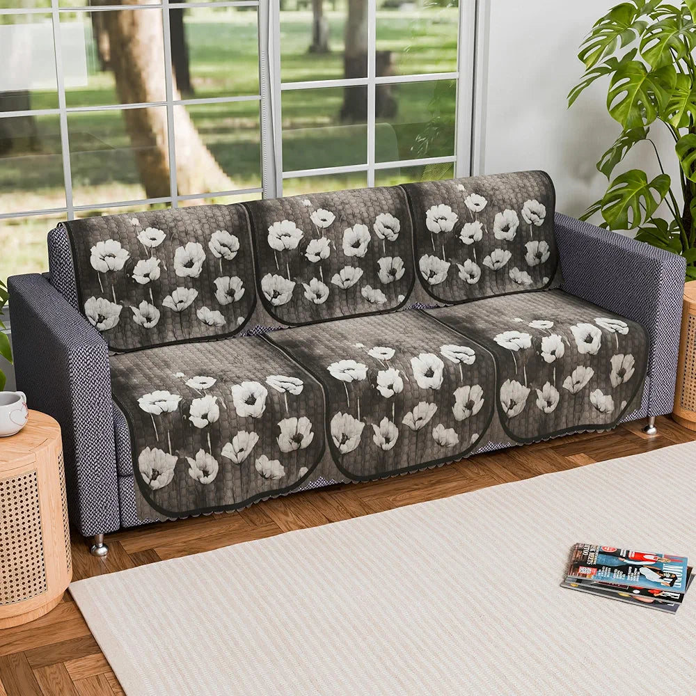 Kuber Industries Set of 6 Durable 3 Seater Sofa Cover for Living Room | Easy Machine Washable SOFE ke Cover for Protection & Comfort for Home Furniture | Lotus Print - Green