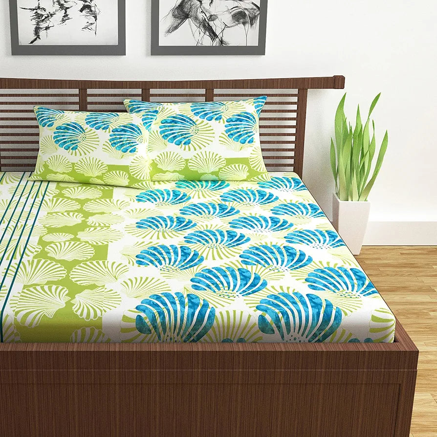 Divine Casa - 144 TC Super Soft 100% Cotton Bedsheet for Double Bed  144 Thread Count - Geometric, Deep Aqua| 222 x 254 cm
