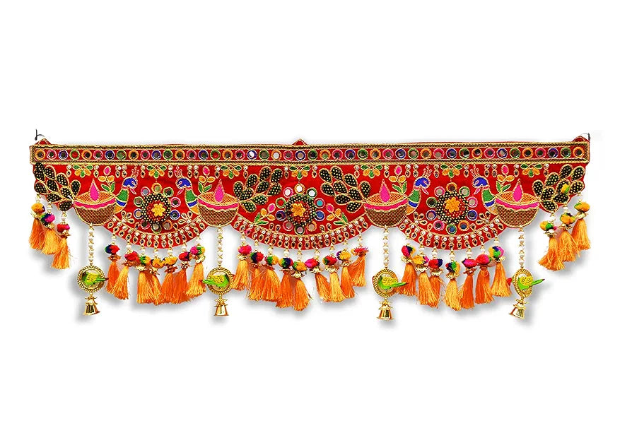 CraftVatika Toran Handmade Door Hanging Bandarwal Toran for Door Wall, Toran Peacock Design 3 Feet Length