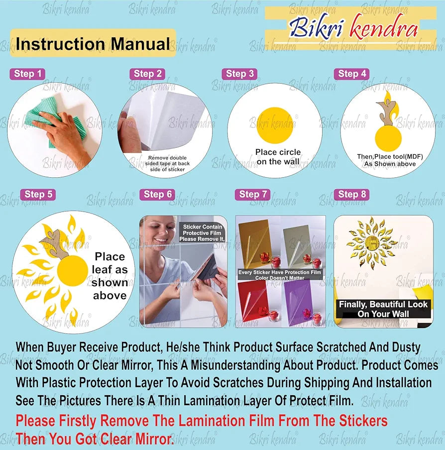 Bikri Kendra - Sun Red with 20 Black Butterfly - 3D Acrylic Mirror Stickers for Wall