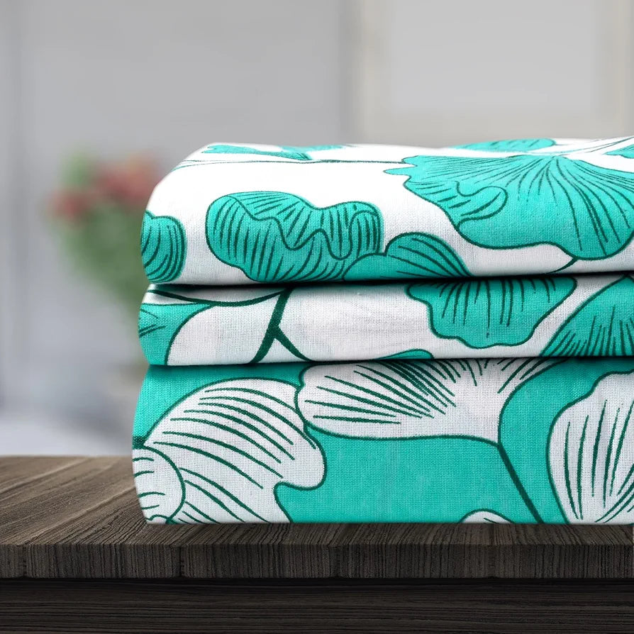 Divine Casa - 144 TC Super Soft Cotton Bedsheet for Double Bed  144 Thread Count - Floral, Teal & White| 222 x 254 cm