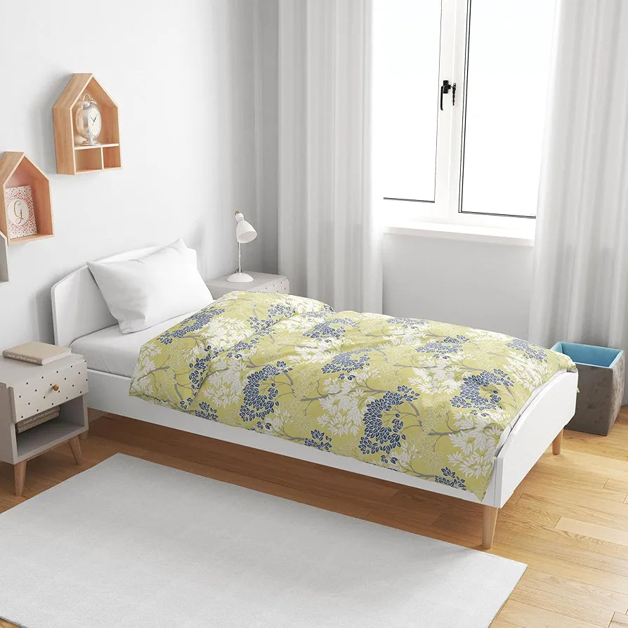 Divine Casa Floret 100% Cotton Single Kids Dohar | 120 GSM | Soft & Lightweight Throw Blanket | Cozy & Breathable Bedding | All-Season Comfort | 140 x 100 CM, Lemon Drop