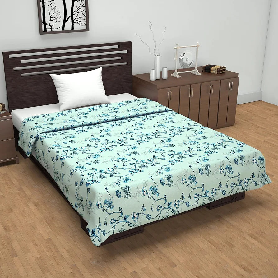 Divine Casa Floret 100% Cotton Single Dohar | 120 GSM | Soft & Lightweight Throw Blanket | Cozy & Breathable Bedding | All-Season Comfort | 210 x 140 CM, Winter Fern