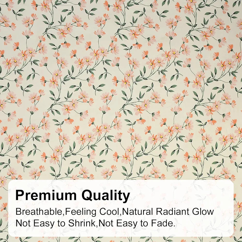 FRESH FROM LOOM King Size Microfiber Floral Print Fitted Bedsheet - 240 TC, Hypoallergenic, Includes 2 Pillow Covers  | Barely-Peach)