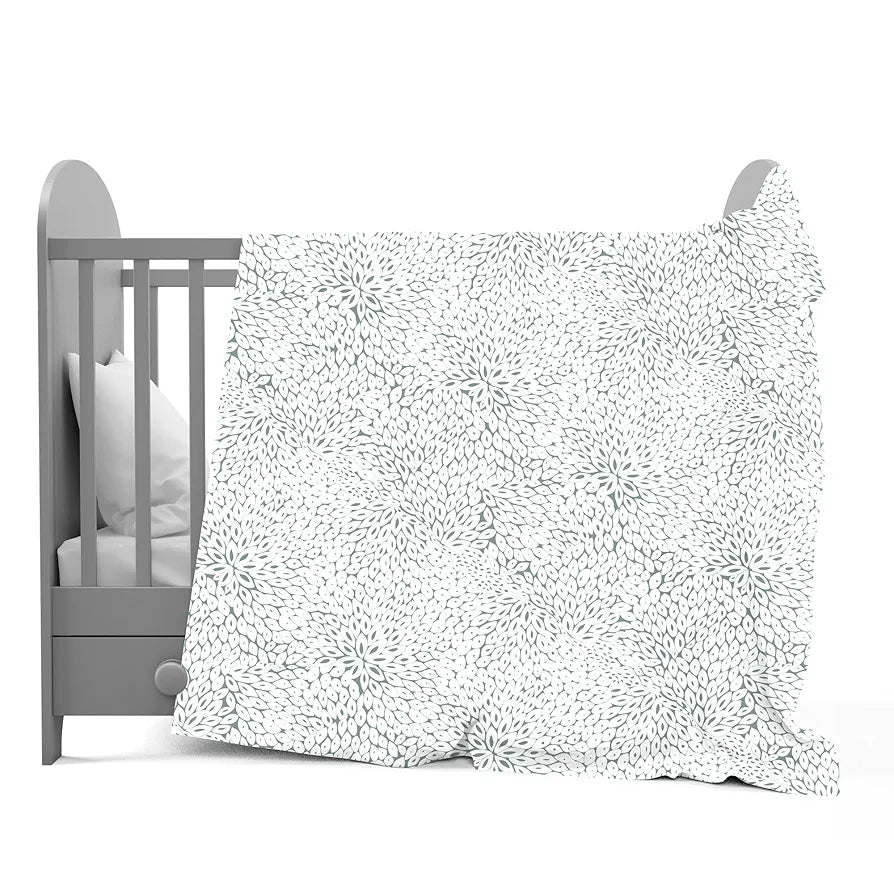 Divine Casa 120 GSM Microfiber Single Kids Dohar  | Soft & Lightweight Throw Blanket | Cozy & Breathable | All-Season Comfort | 140 x 100 CM | Floral Burst Pattern | Sage Green & White