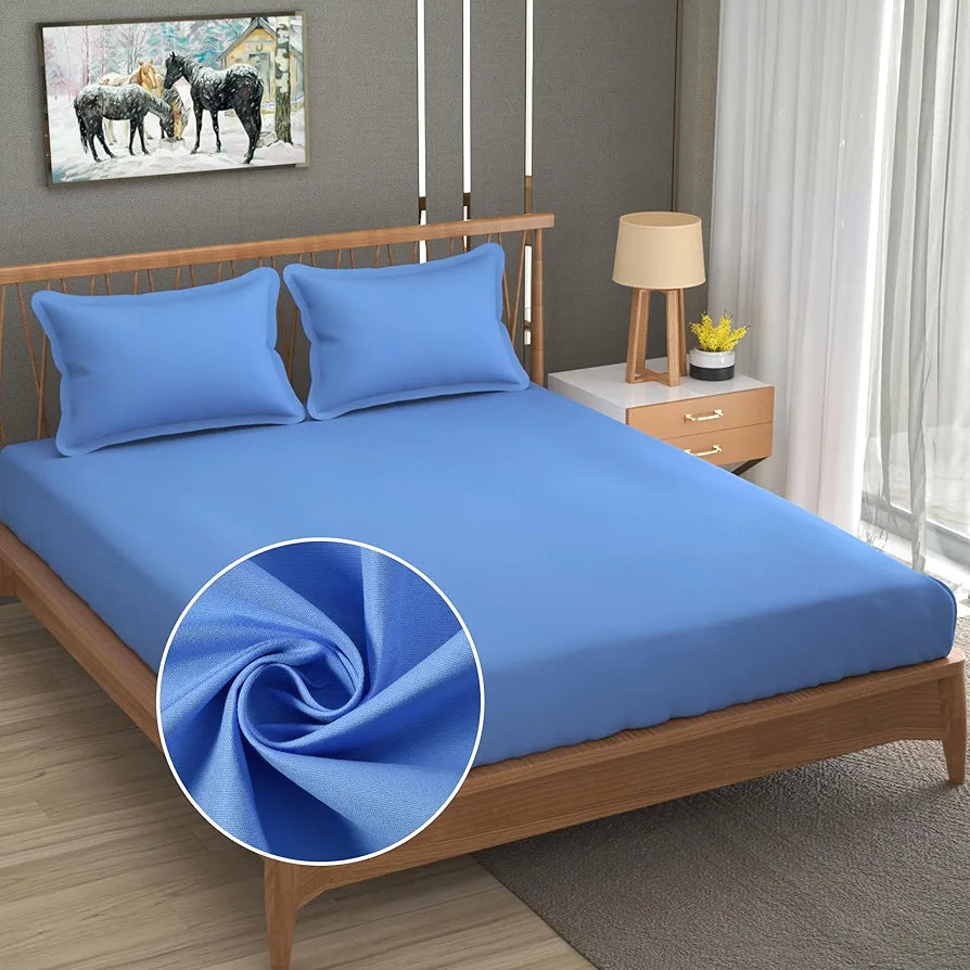 FRESH FROM LOOM 144 TC Plain King Size Microfiber Bed Sheet Set - Hypoallergenic, Wrinkle Free, Rotary Printed with 2 Pillow Covers 