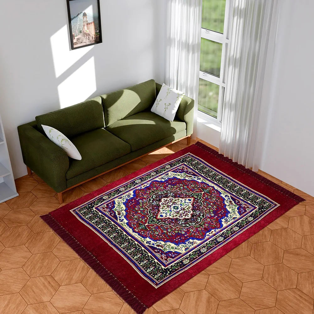 Kuber Industries Carpet | Velvet Carpet-Rug for Home Décor | Carpet Rug for Bedroom | Printed Carpet for Living Room | Prayer-Yoga Mat | Carpet for Hall | 6.5x7.5 Ft | Maroon