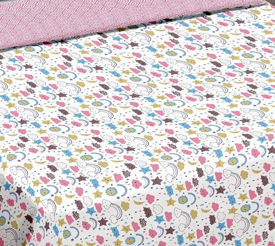 Trance Home Linen 150 GSM Pure Cotton Reversible Dohar Double Bed Size | Ac Blanket Comforter | Soft Light-Weight Bed Blanket  Summer Dreams Pink