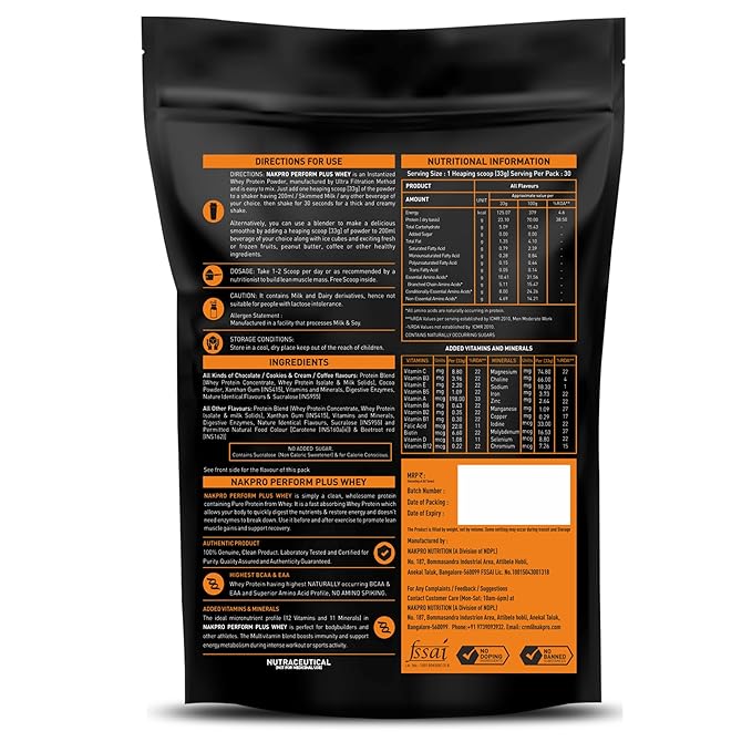 Nakpro Perform Plus+ Whey Protein Vanilla Flavour - 1000 gms - Swadesii