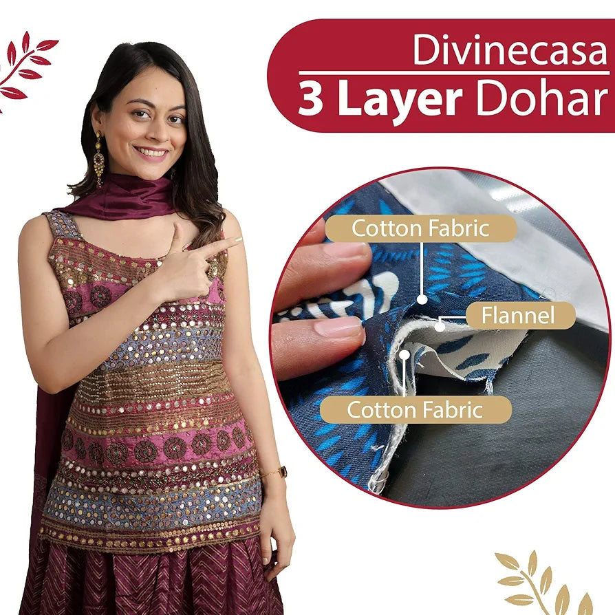 Divine Casa Floret 100% Cotton Double Dohar | 120 GSM | Soft & Lightweight Throw Blanket | Reversible Design | Cozy & Breathable Bedding | All-Season Comfort | 220 x 205 CM, Summer Fern
