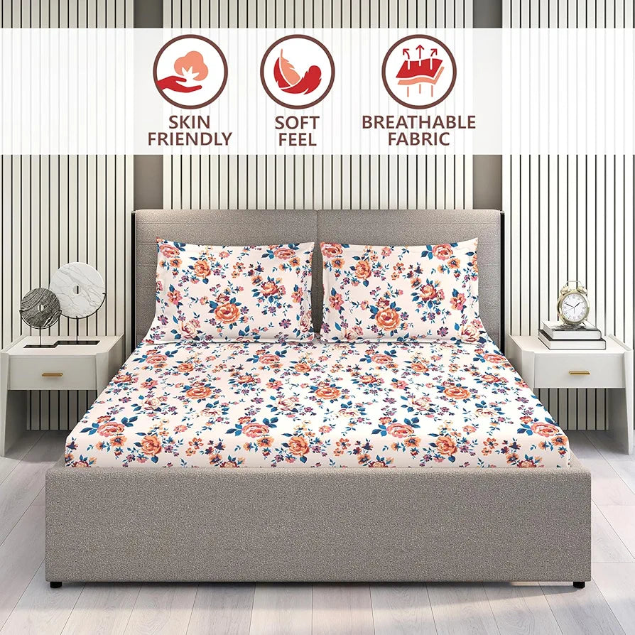 Layers Marigold 100% Cotton Bedsheet Set for All Seasons - Lightweight, Moisture Absorbent, Machine Washable & Easy to Care - Gift for Housewarming & More - 144 TC - King Size 