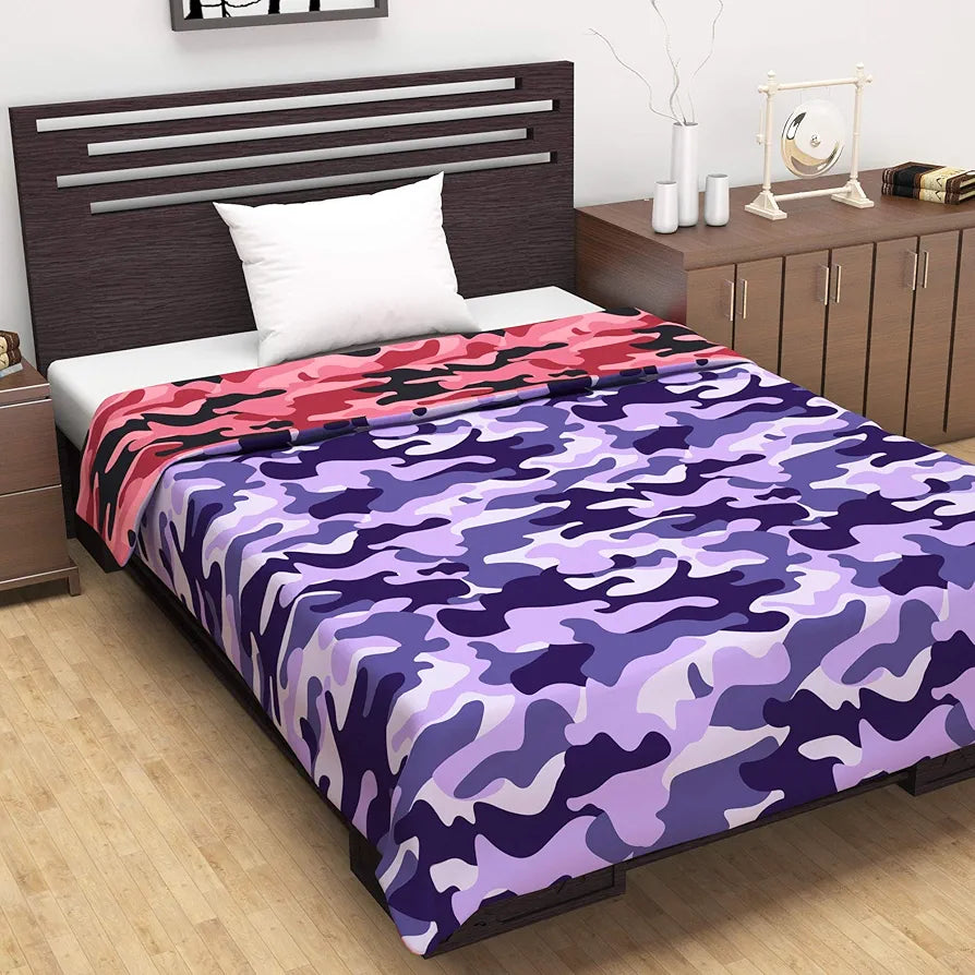 Divine Casa 120 GSM Microfiber Single Dohar | Soft & Lightweight Throw Blanket | Cozy & Breathable | All-Season Comfort | 210 x 140 CM | Camouflage Pattern | Wild Orchid