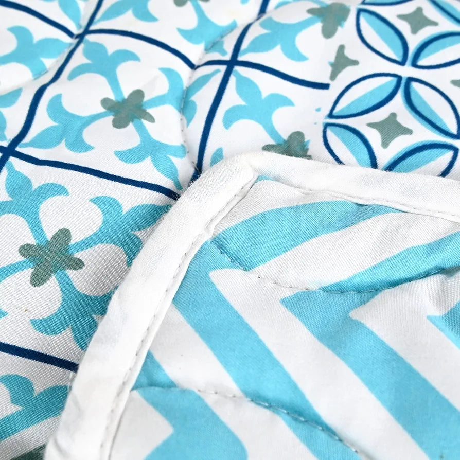 Divine Casa 120 GSM Microfiber Reversible Kids Single Bed Comforter | Ultra-Soft Toddler Blanket | Lightweight & Cozy | All-Season Bedding for Babies & Kids | 135 x 100 cm, Aquarius Tile