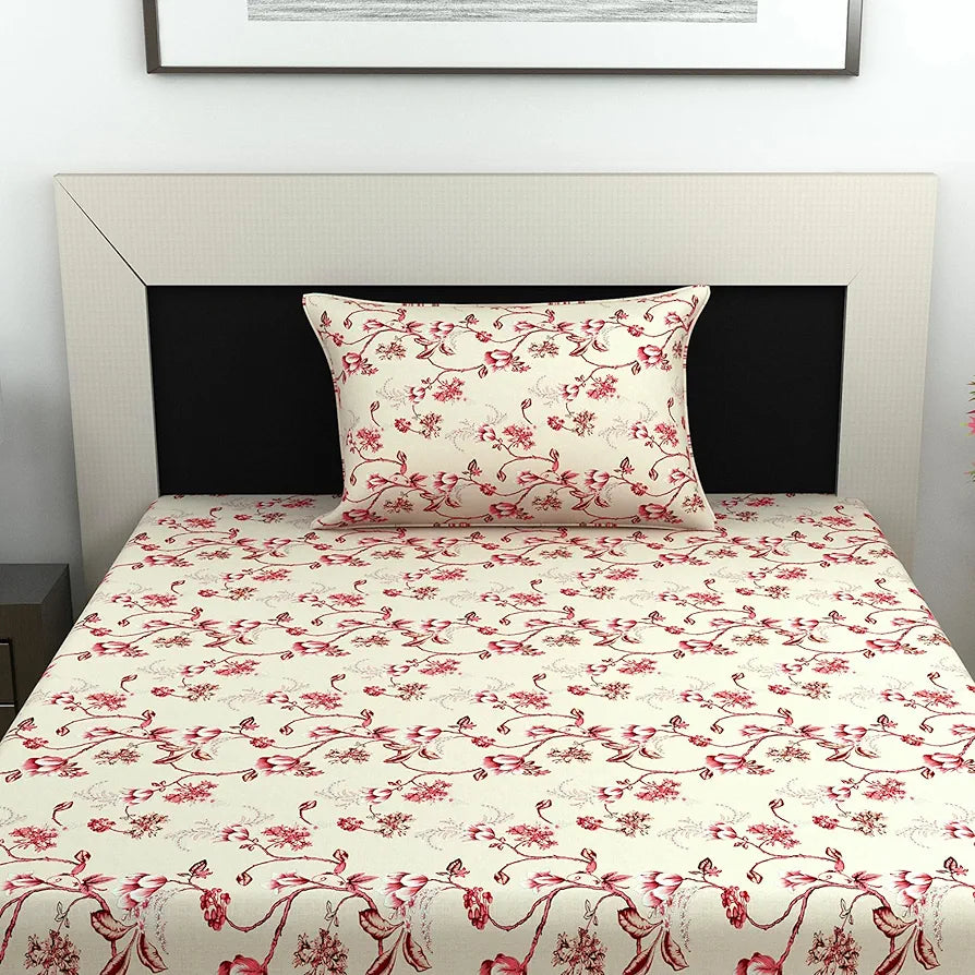 Divine Casa 144 TC 100% Cotton Bedsheet for Single Bed with 1 Pillow Cover 