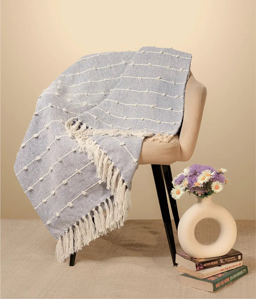SAJAVAT HOME Hand-Knitted Pure Cotton Sofa Throw | 80x52 Inches/204x132 Cm | Smoke Grey Throw for Sofa, Bed, Chair & Travel - Ideal for All Season | Pack of 1
