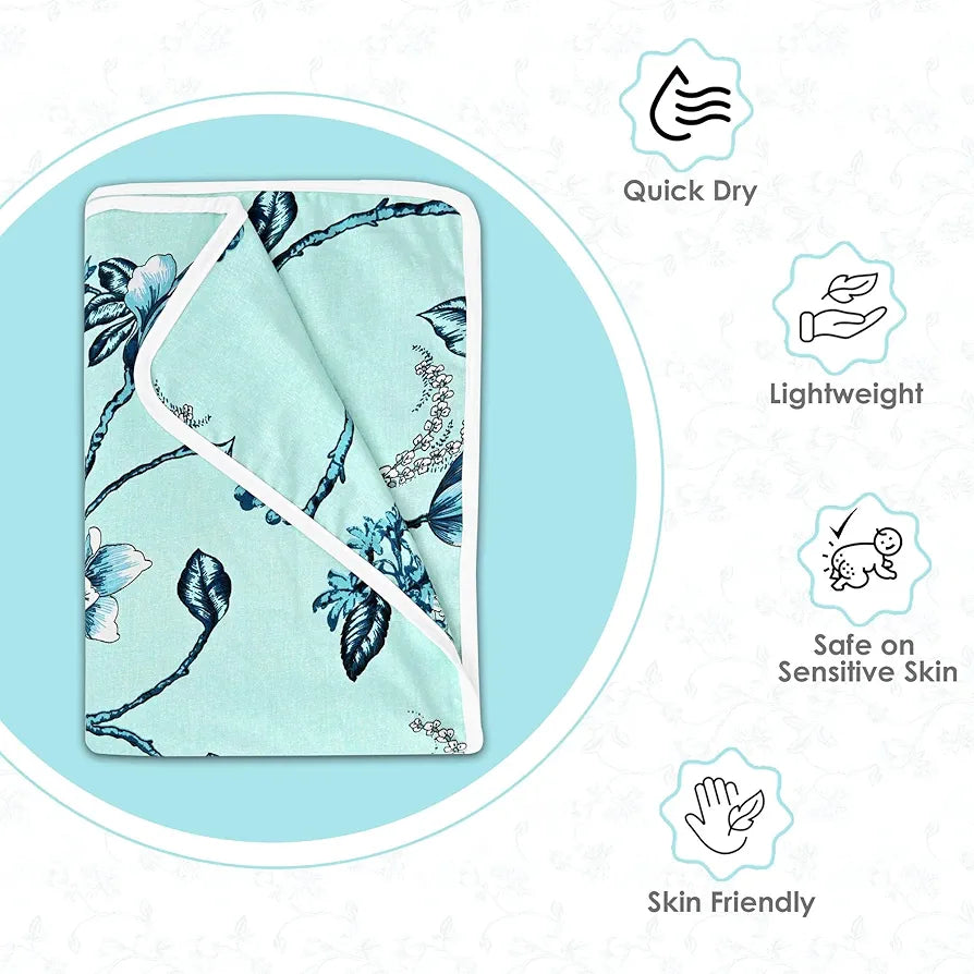 Divine Casa Floret 100% Cotton Single Kids Dohar | 120 GSM | Soft & Lightweight Throw Blanket | Cozy & Breathable Bedding | All-Season Comfort | 140 x 100 CM, Winter Fern