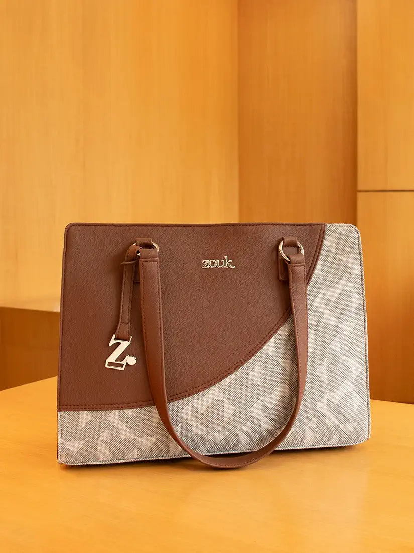 ZOUK Women's Office Essential Bag | Jute | Vegan Leather Handcrafted Tote Bag With Double Handle Shoulder Strap