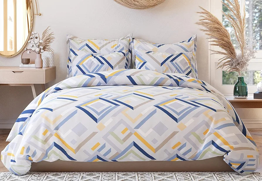 THE HOME STYLE 400 TC Cotton Elastic Fitted All Around Printed King Size Double Bed Bedsheet wih 2 Pillow Cover 