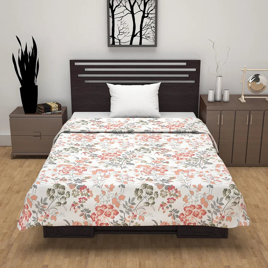 Divine Casa Floret 100% Cotton Single Dohar | 120 GSM | Soft & Lightweight Throw Blanket | Cozy & Breathable Bedding | All-Season Comfort | 210 x 140 CM, Floral Blush