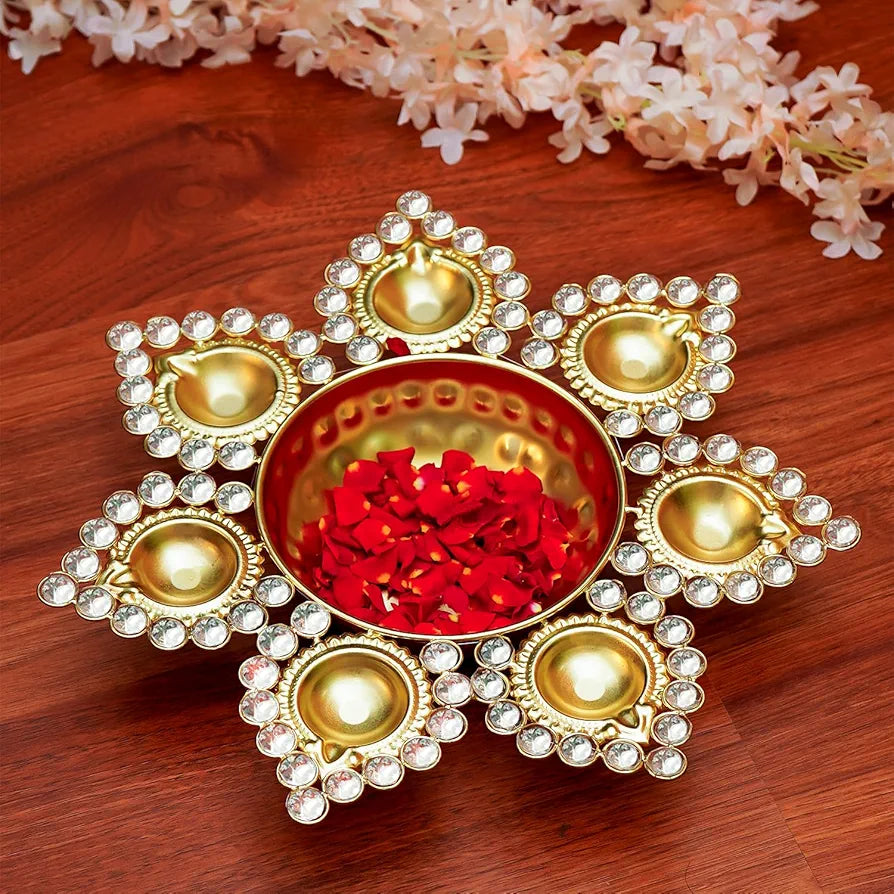 Ekhasa Urli Bowl with Tealight Candle Holder for Home Decor & Table Decoration | Floating Flowers, Tealight Candles Water Bowl for Diwali Pooja and Other Festivals | Gift for House Warming Ceremony