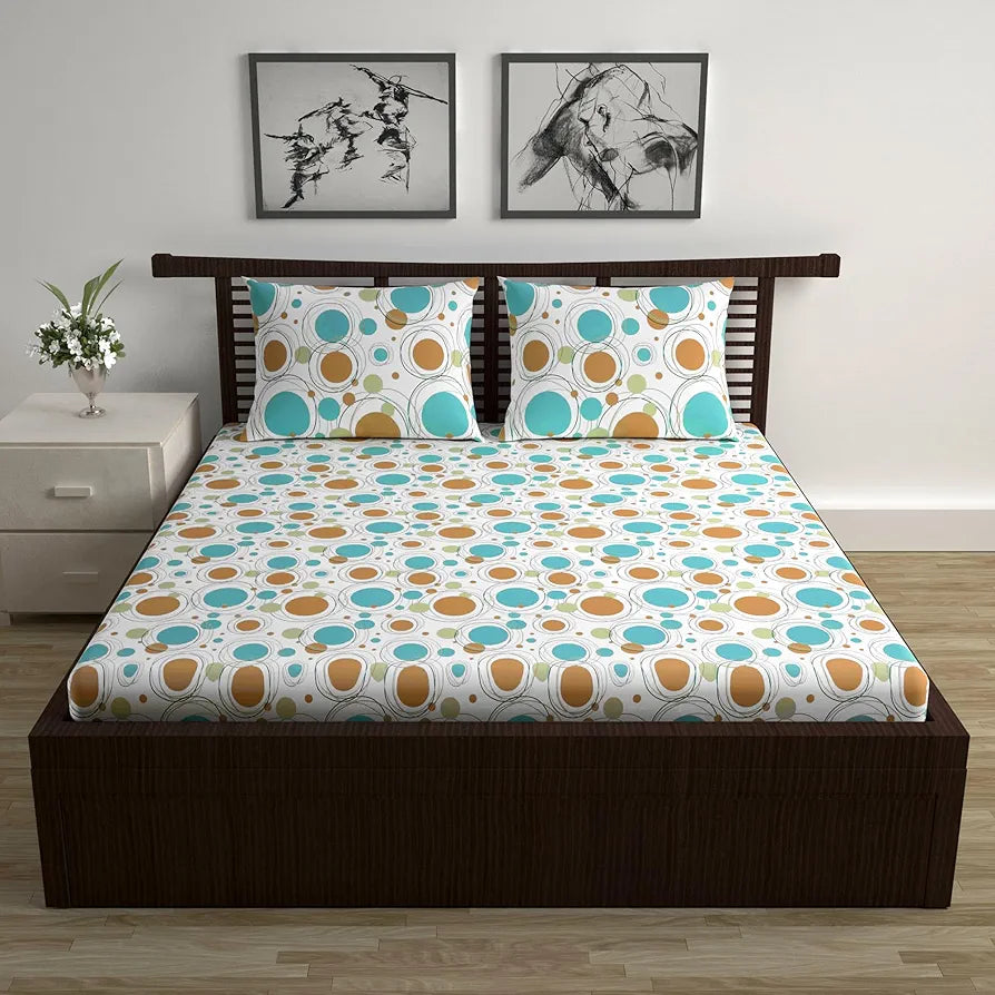 Divine Casa 144 TC 100% Cotton Bedsheet for Double Bed with 2 Pillow Cover 