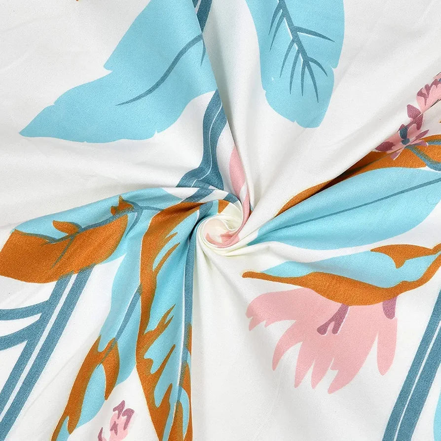 THE HOME STYLE Cotton Feel Glace Cotton All Around Elastic Fitted Printed King Size Double Bed Bedsheet With 2 Pillow Cover 300 TC 